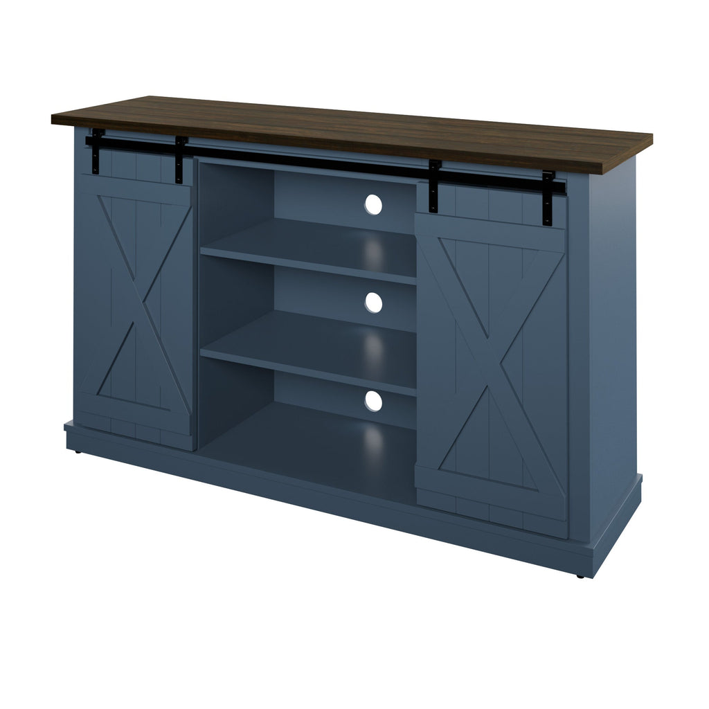 Portes coulissantes de style grange, meuble TV en peuplier de 137 cm, console multimédia