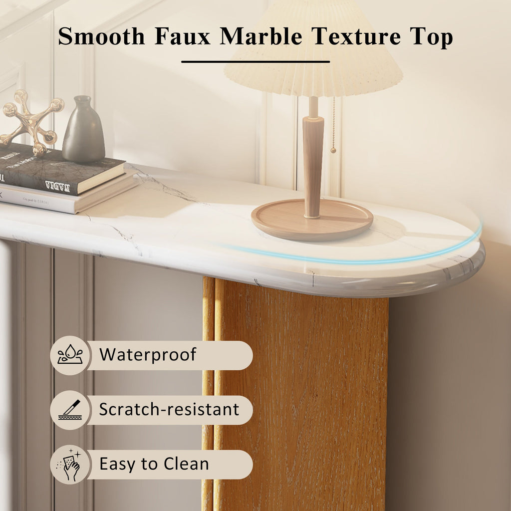 Console d'entrée ovale Walker Edison avec plateau en faux marbre 