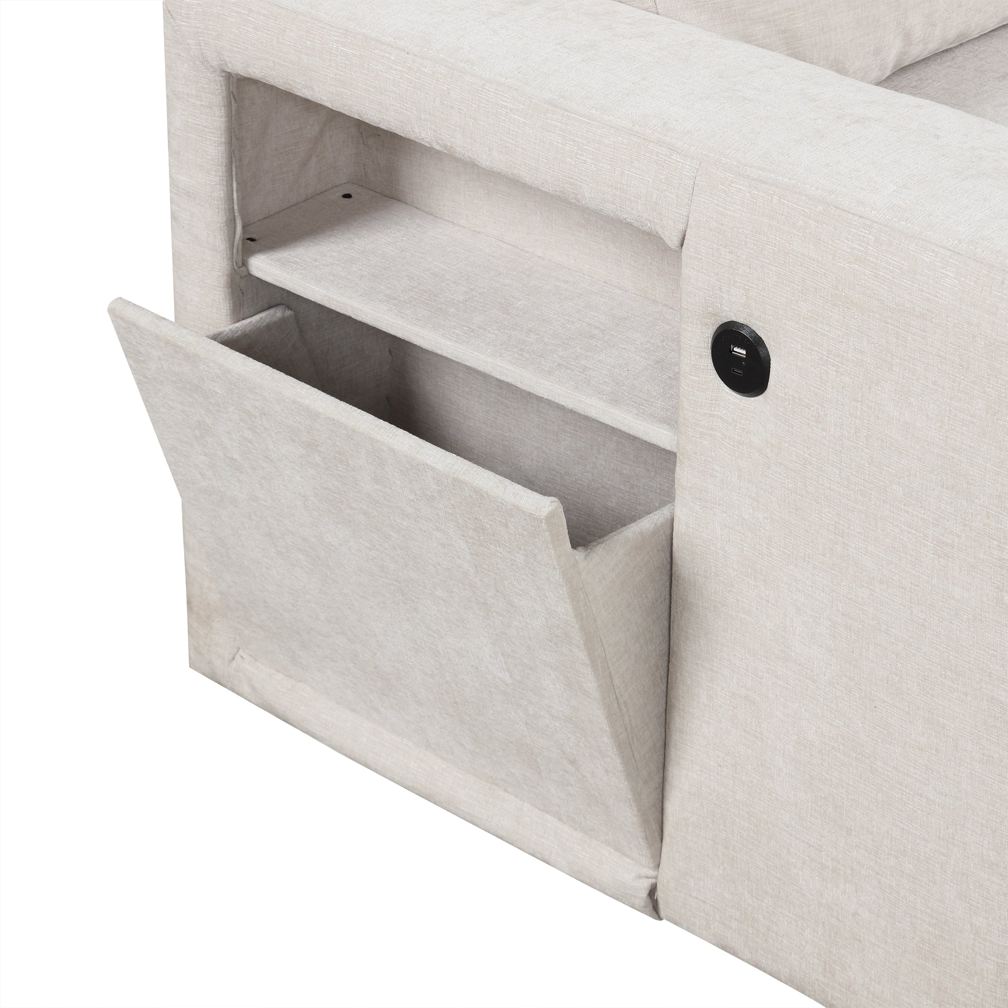 Walker Edison | Canapé d'angle modulaire en forme de L avec rangement et ports USB 