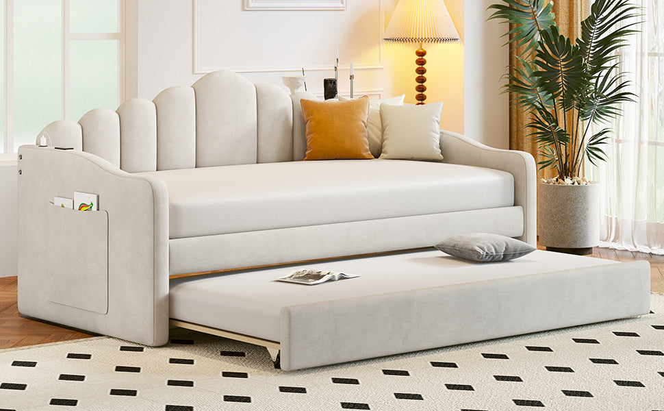 Walker Edison | Canapé-lit simple en velours avec lit gigogne et ports de chargement USB 