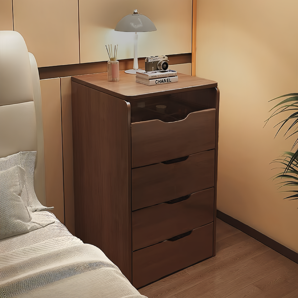 Walker Edison | Coiffeuse 3 en 1 en noyer avec miroir rabattable et tabouret rembourré