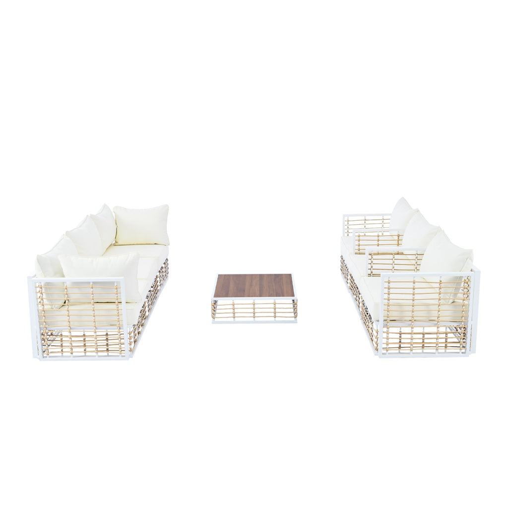 Ensemble de canapés d'angle d'extérieur Walker Edison | Blanc, moderne et minimaliste, 7 pièces, en métal.