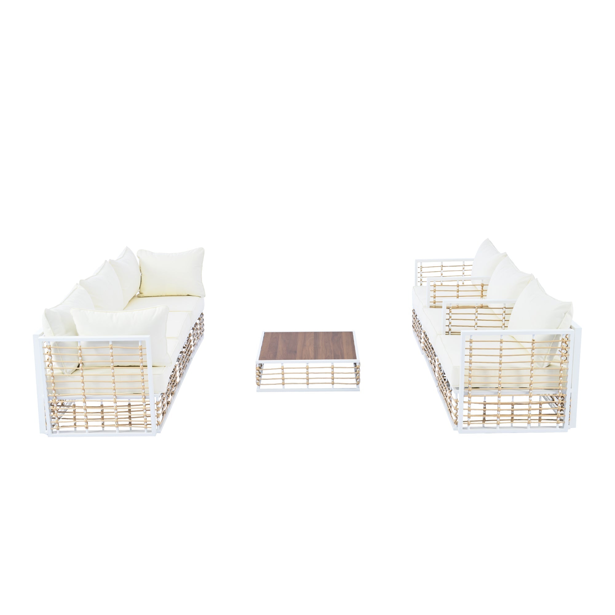 Ensemble de canapés d'angle d'extérieur Walker Edison | Blanc, moderne et minimaliste, 7 pièces, en métal.