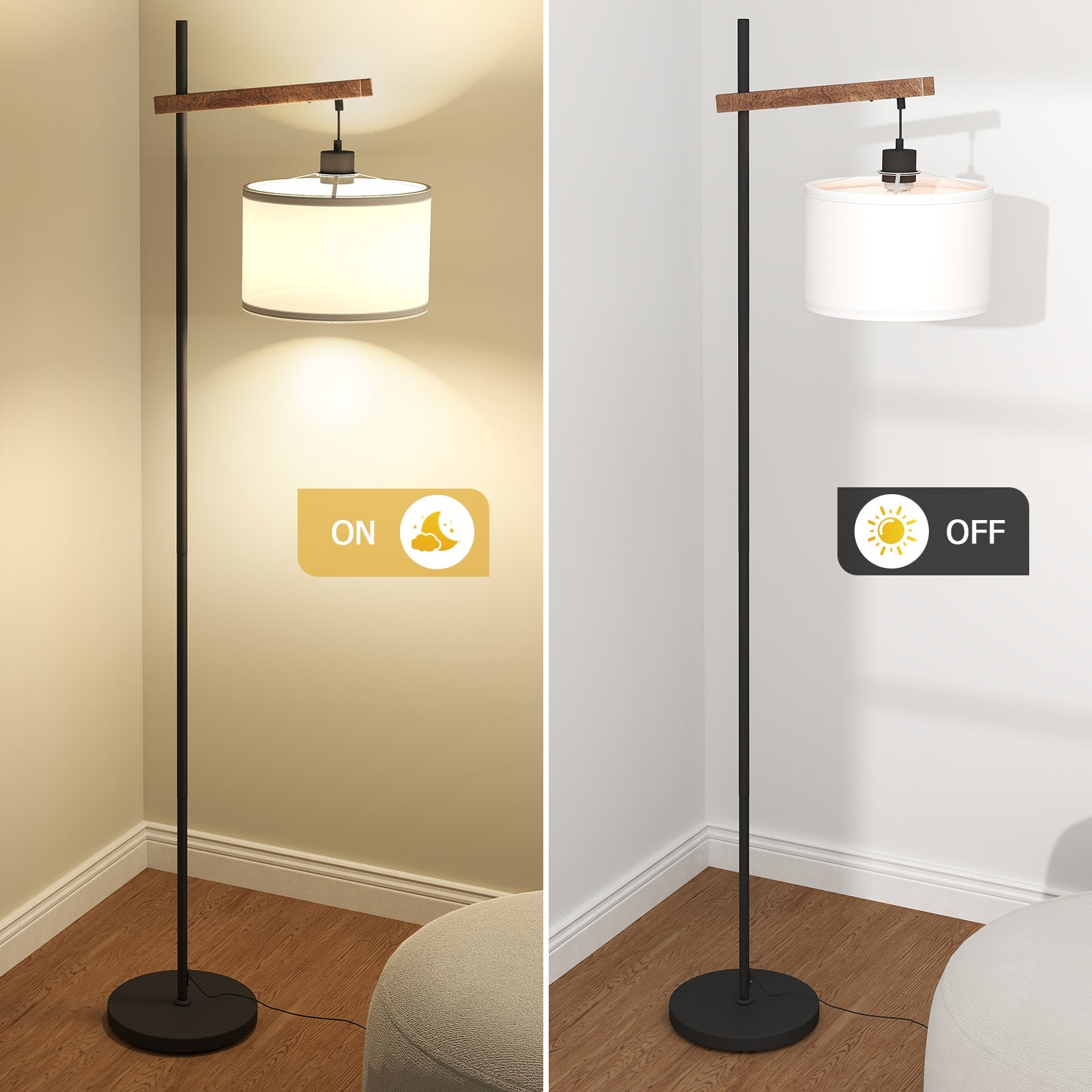 Lampadaire arqué en bois de style classique moderne de 61 pouces 