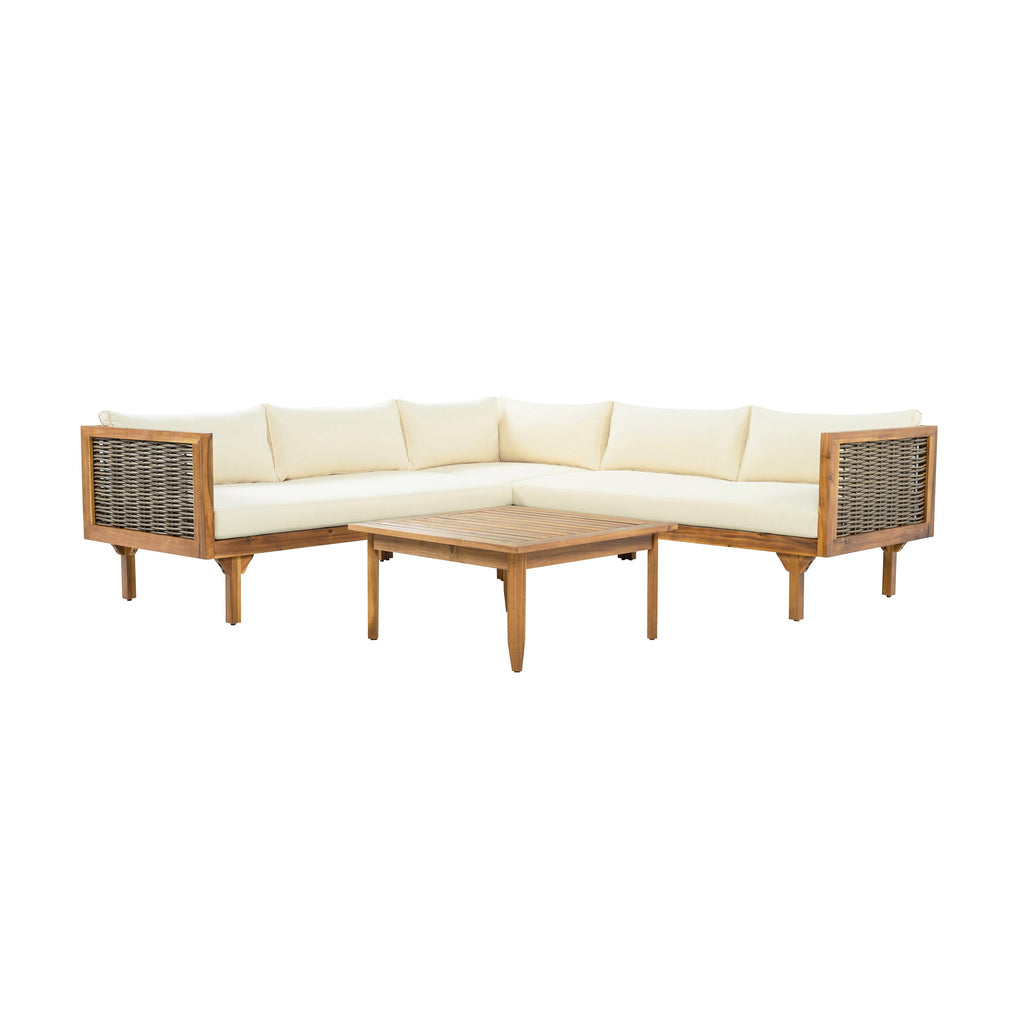 Walker Edison | Canapé d'angle en bois d'acacia avec table basse