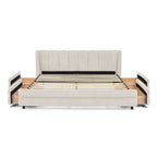 Cadre de lit rembourré en chenille, format queen, avec tiroirs 