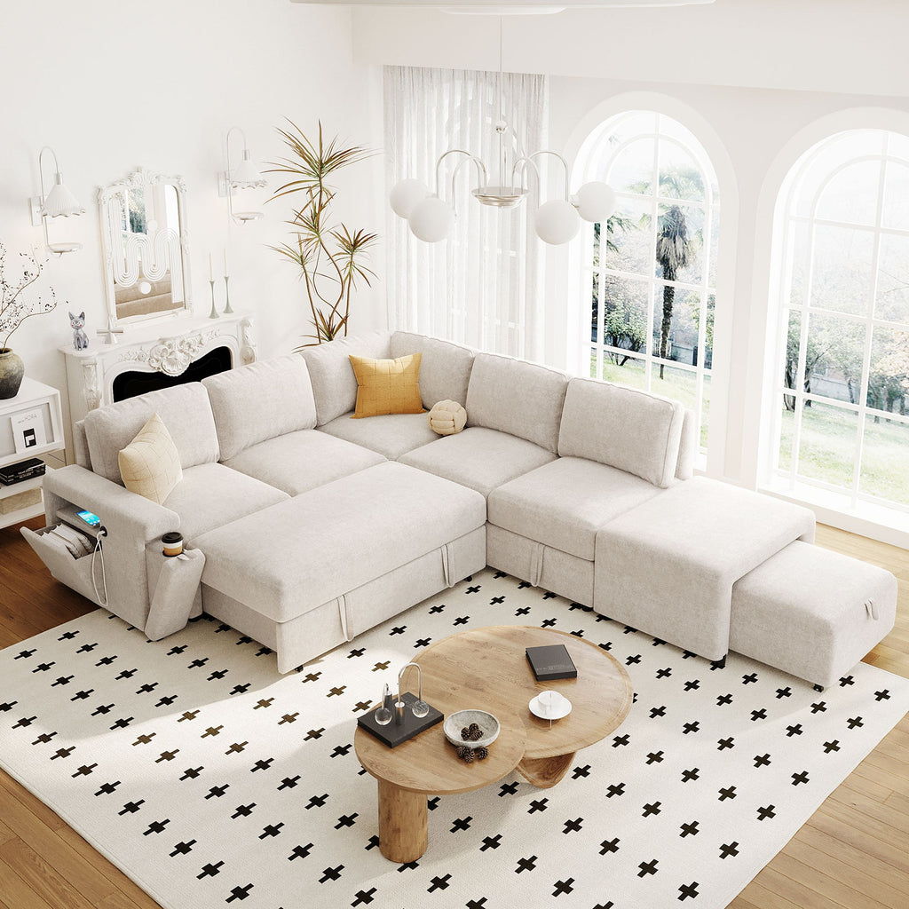 Walker Edison | Canapé d'angle modulaire en forme de L avec rangement et ports USB 