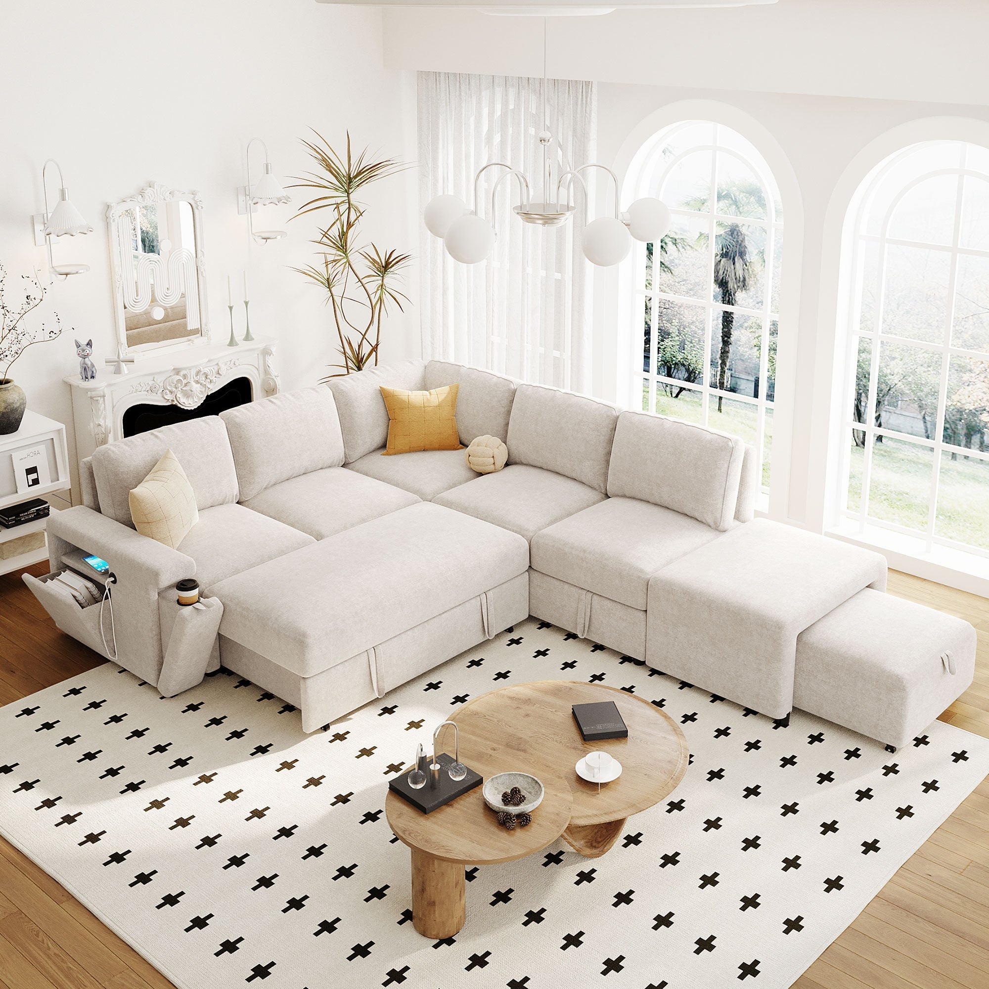 Walker Edison | Canapé d'angle modulaire en forme de L avec rangement et ports USB 