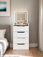 Walker Edison | Ensemble coiffeuse 3 en 1 blanc avec miroir rabattable et rangement