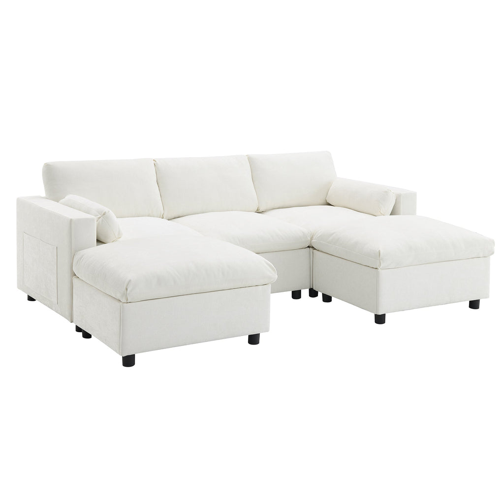Canapé d'angle modulaire Cloud avec poches de rangement et 2 poufs amovibles