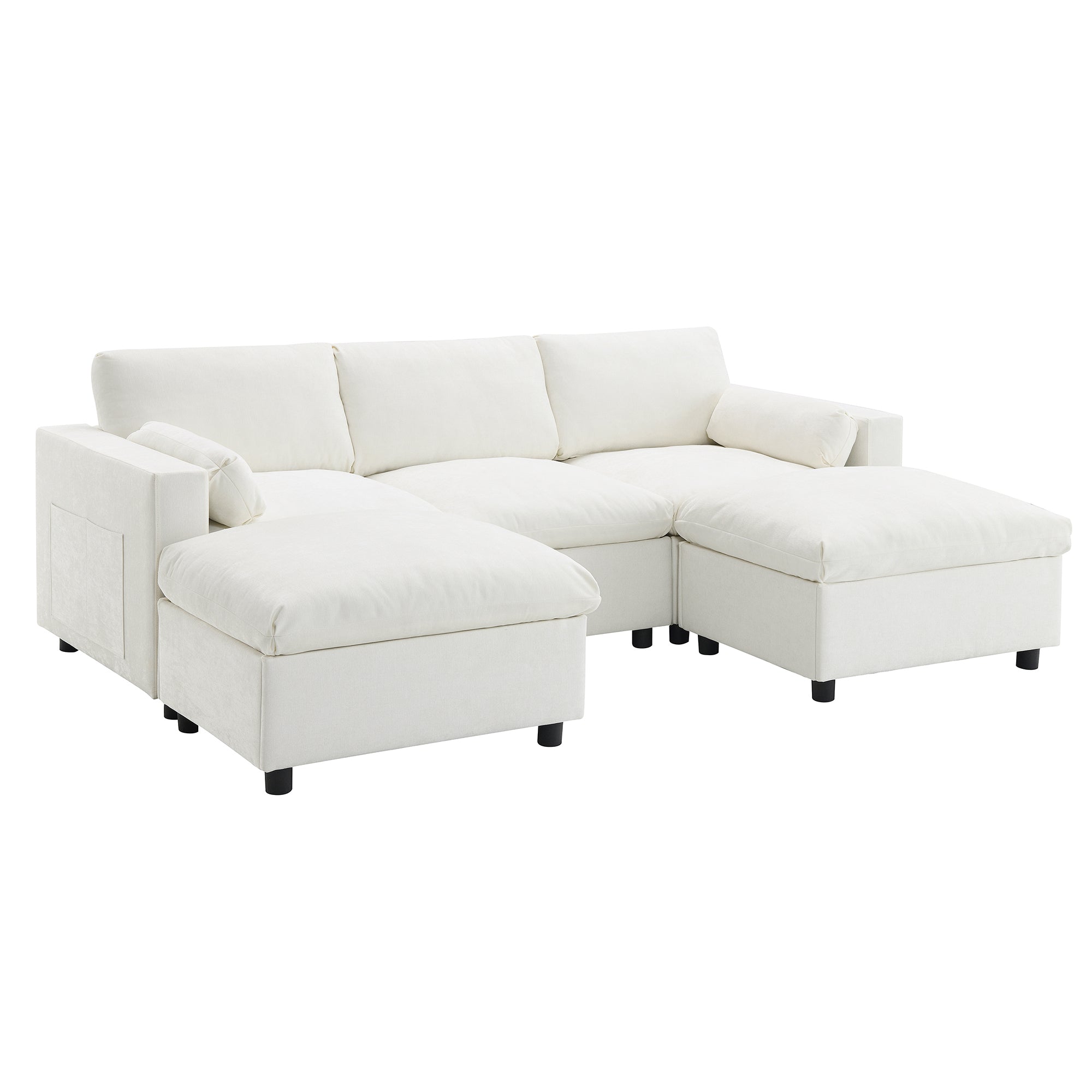 Canapé d'angle modulaire Cloud avec poches de rangement et 2 poufs amovibles