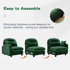 Canapé d'angle deux places en chenille capitonnée avec pouf 