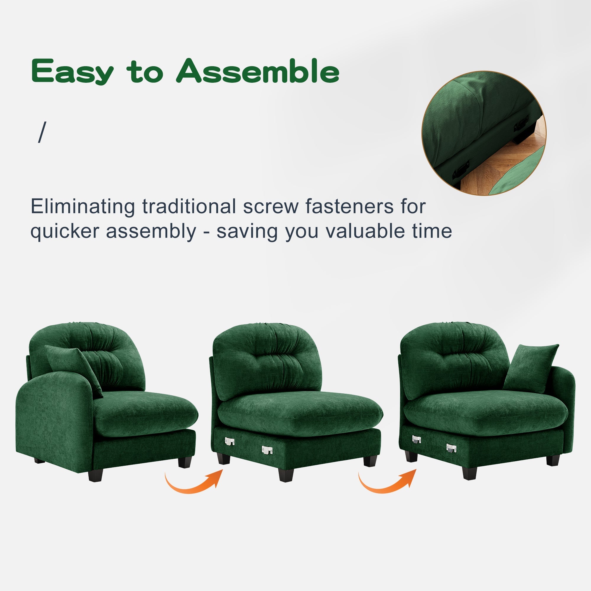 Canapé d'angle deux places en chenille capitonnée avec pouf 