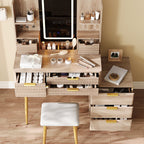 Coiffeuse moderne cannelée avec miroir LED et tabouret