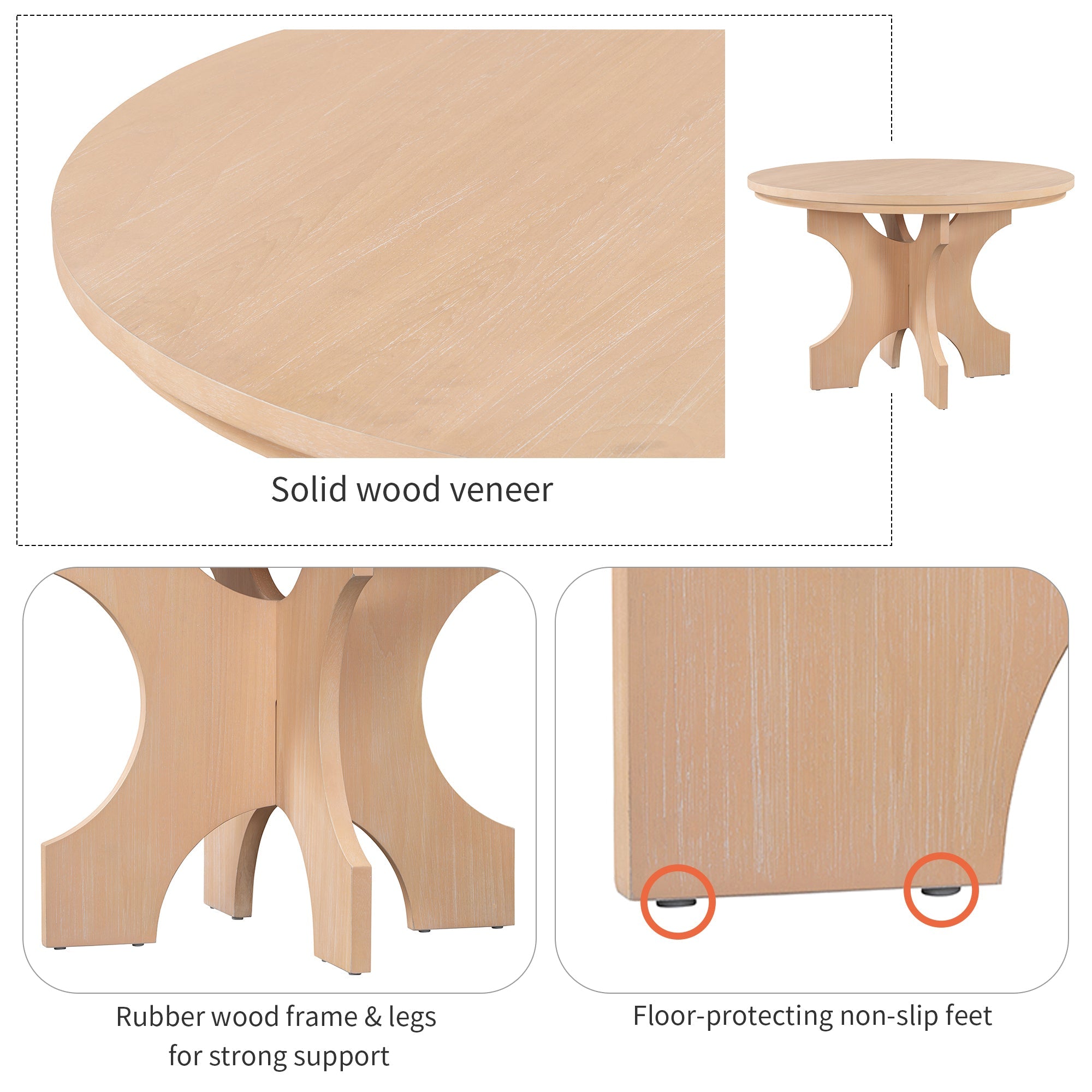 Walker Edison | Charmant ensemble de salle à manger rustique rond 5 pièces avec chaises et banc incurvé 