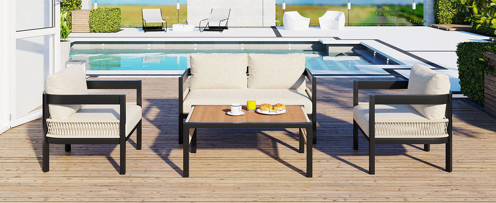 Walker Edison | Ensemble canapé d'extérieur en fer forgé au design moderne avec table basse 