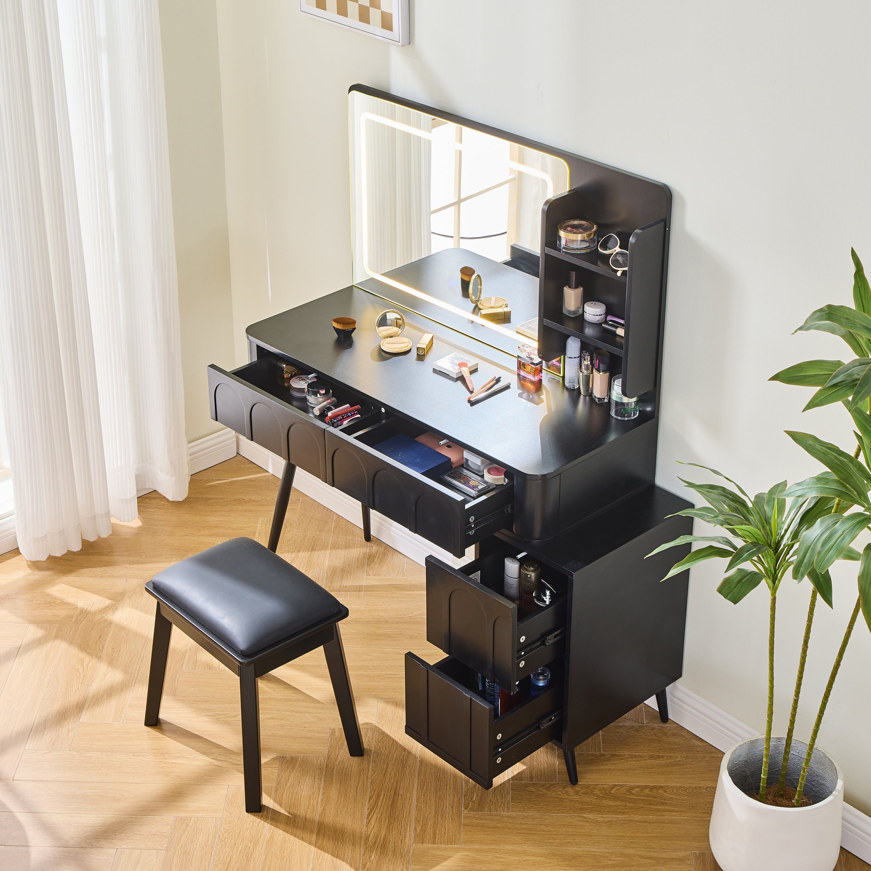 Walker Edison | Coiffeuse moderne avec éclairage LED et miroir