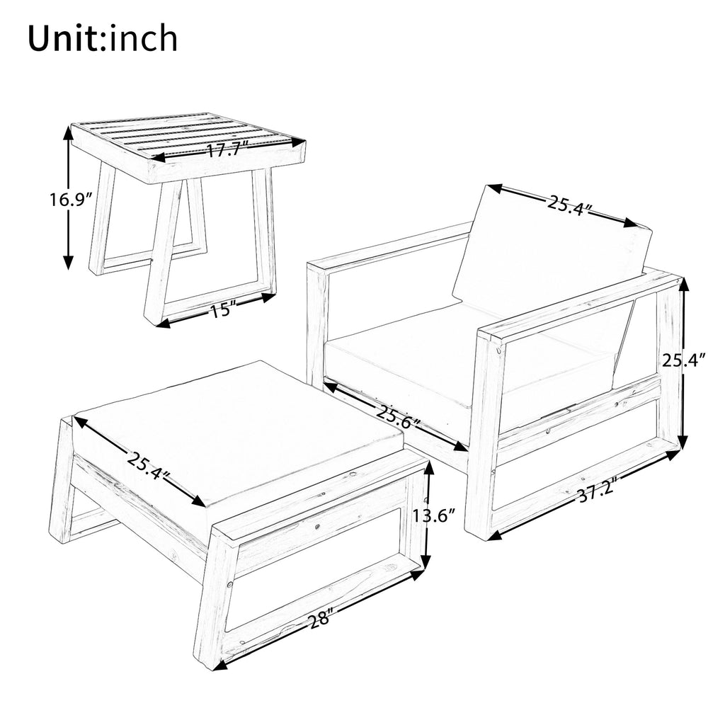 Walker Edison | Ensemble de salon de jardin 3 pièces en bois d'acacia