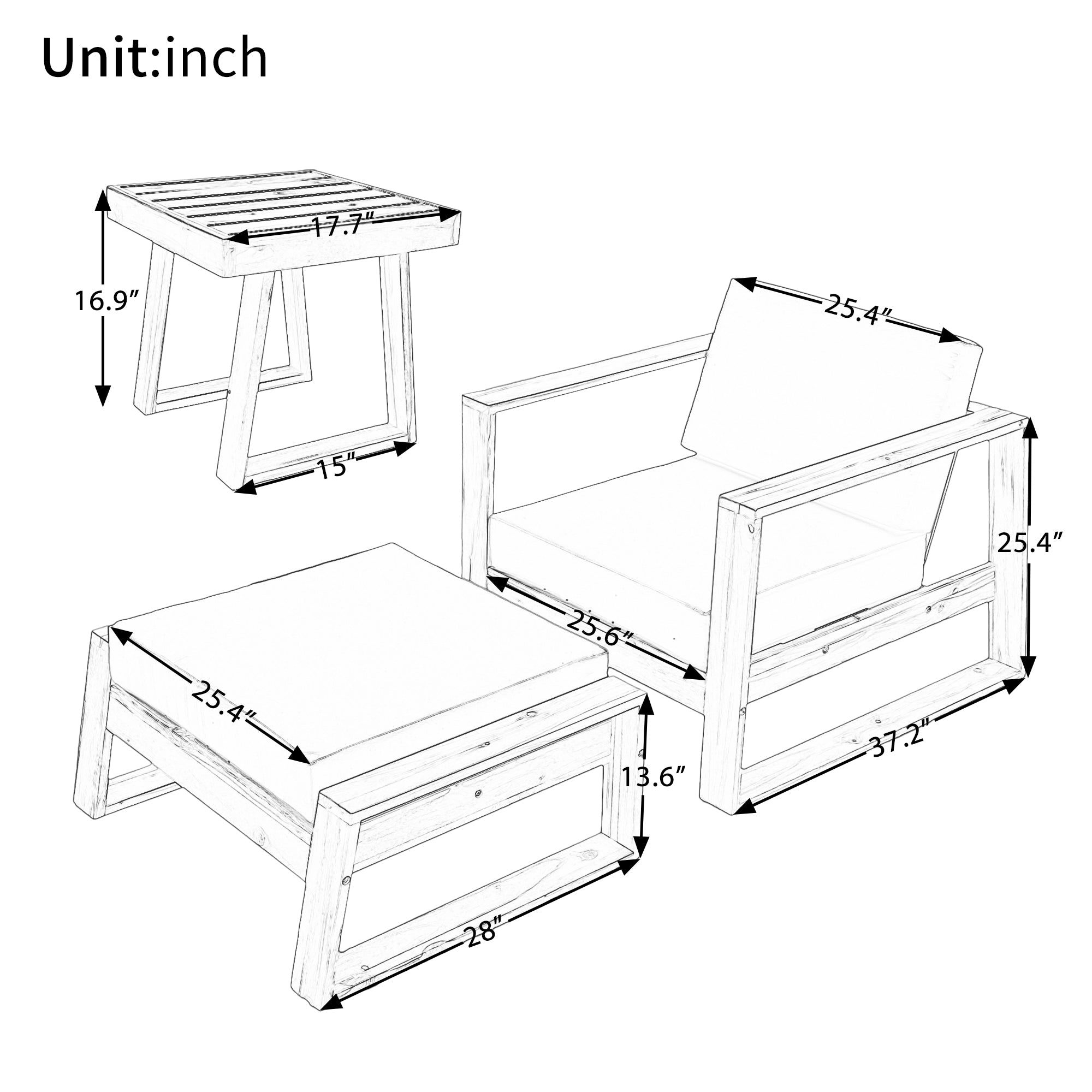 Walker Edison | Ensemble de salon de jardin 3 pièces en bois d'acacia