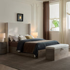 Walker Edison | Lit Shelton 54' Queen capitonné avec tête de lit à oreilles et sommier en bois