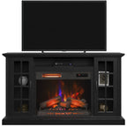 Duraflame ? Porte vitrée à carreaux, cheminée électrique, meuble TV, console multimédia
