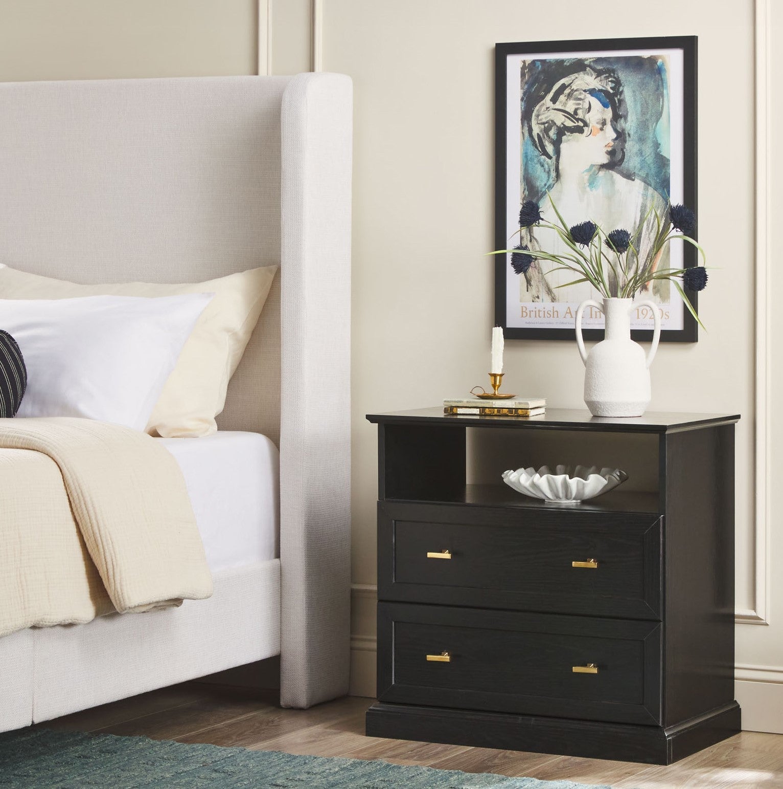 Table de chevet Clyde Modern Farmhouse à 2 tiroirs, montage facile