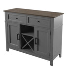 Buffet de style campagnard avec étagères à vin et rangement pour verres à pied