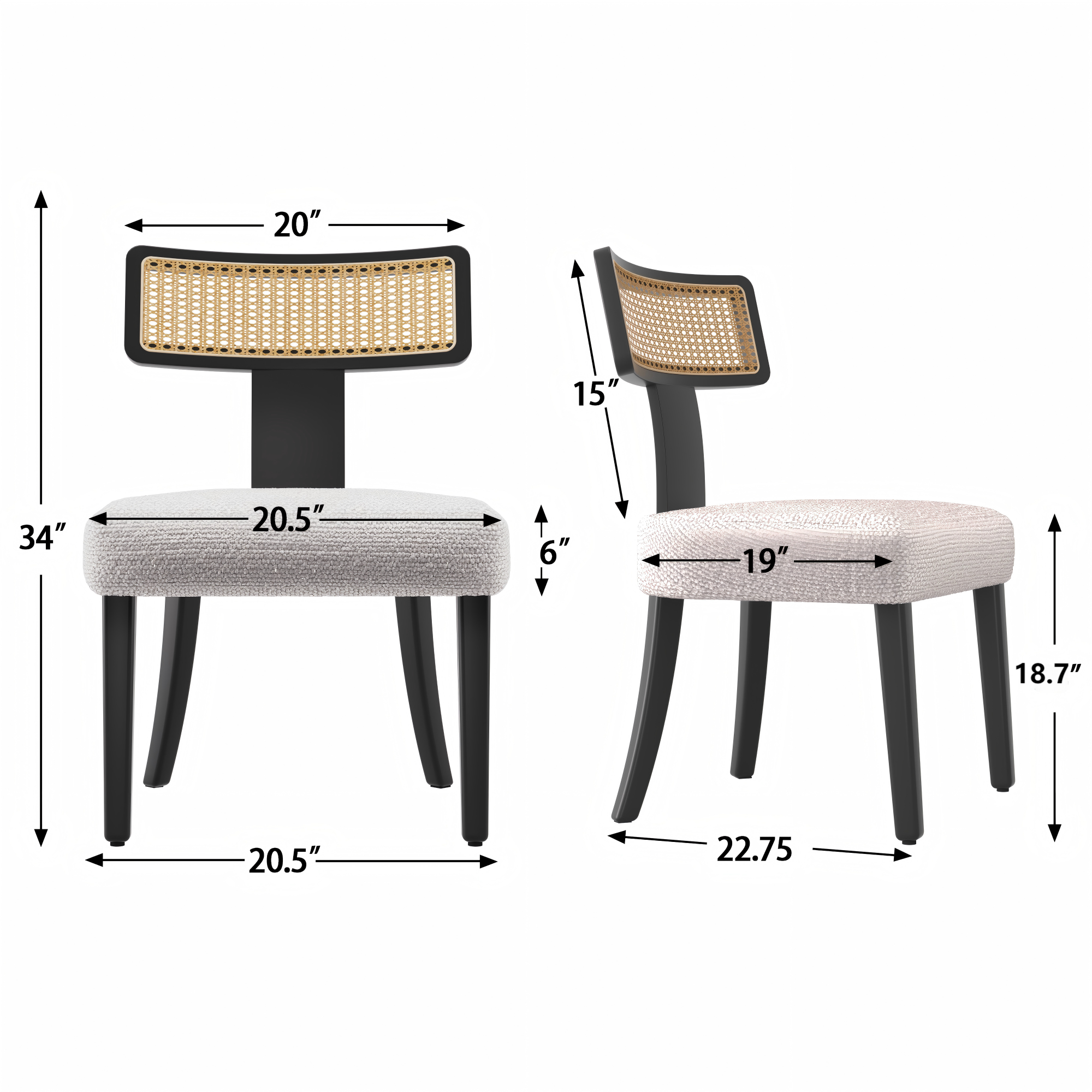 Ensemble de 2 chaises de salle à manger modernes du milieu du siècle en bois et rotin 