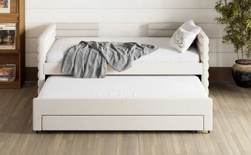 Walker Edison | Lit de jour rembourré deux places avec lit gigogne et 3 tiroirs de rangement