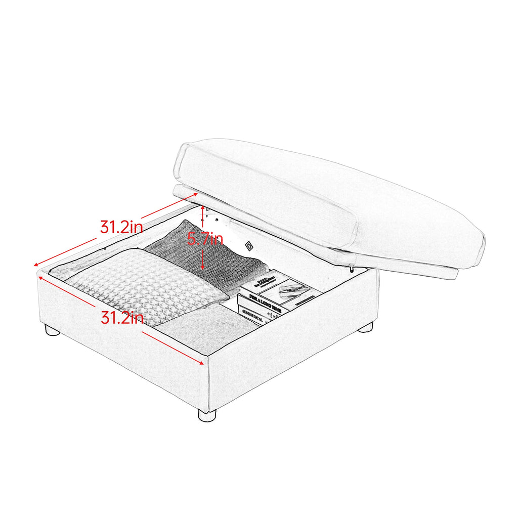 Walker Edison | Élégant canapé d'angle 3 places en chenille bleue avec rangement et pouf