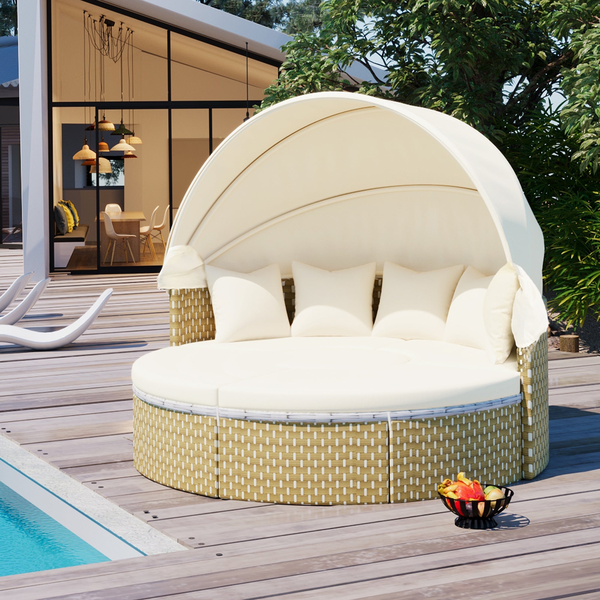 Walker Edison | Ensemble de canapés de jardin modulaires ronds pour bain de soleil