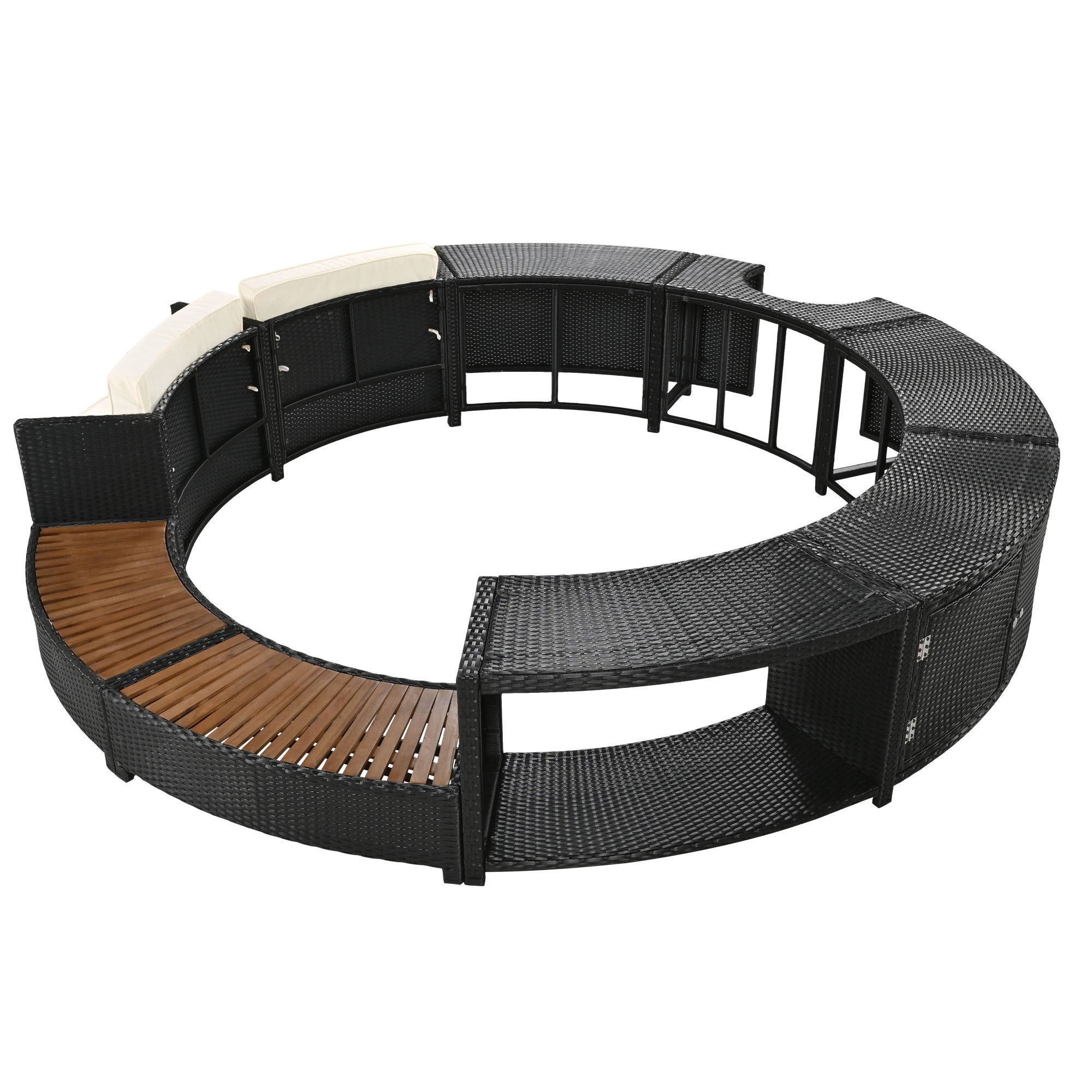 Walker Edison | Ensemble de canapé de patio en rotin avec structure de spa et espaces de rangement