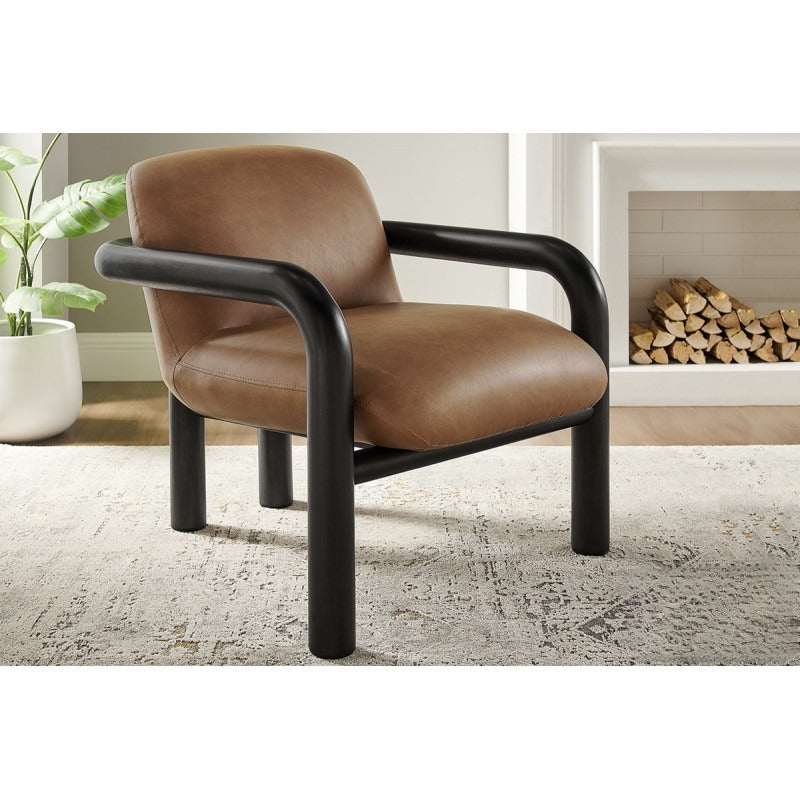 Fauteuil d'appoint moderne en similicuir avec structure en bois courbée et revêtement en bois courbé