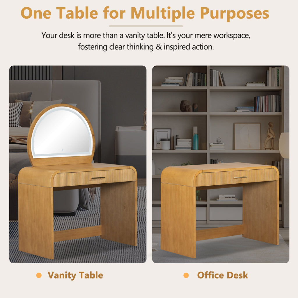 Walker Edison | Coiffeuse au design moderne à courbes cannelées