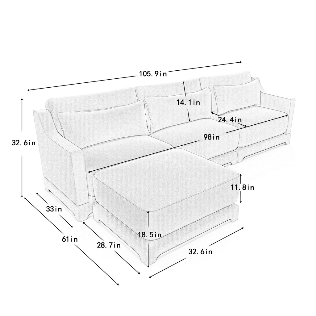 Walker Edison | Canapé d'angle en chenille et mousse haute résilience avec poufs 
