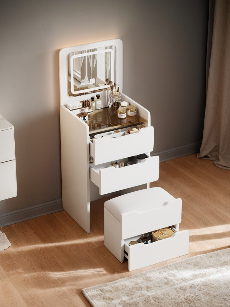 Walker Edison | Ensemble coiffeuse 3 en 1 blanc avec miroir rabattable et rangement