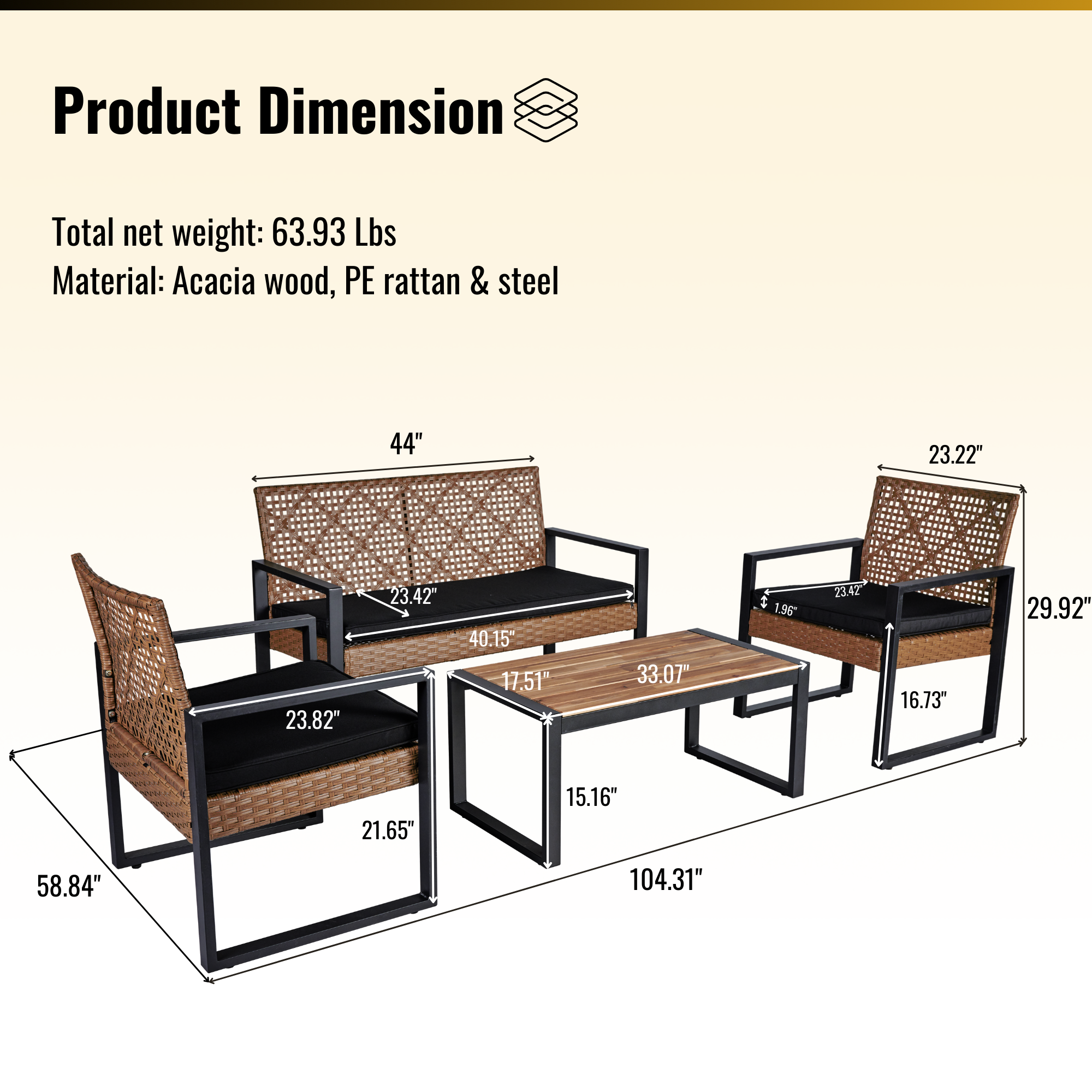 Walker Edison | Ensemble de mobilier de patio extérieur en osier 4 pièces