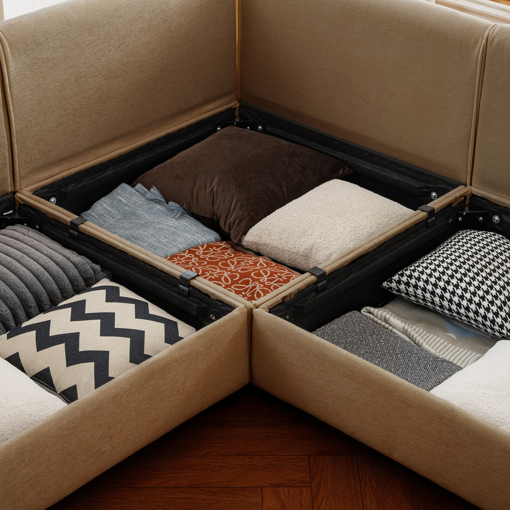 Walker Edison | Canapé deux places moderne et élégant en chenille camel avec pouf