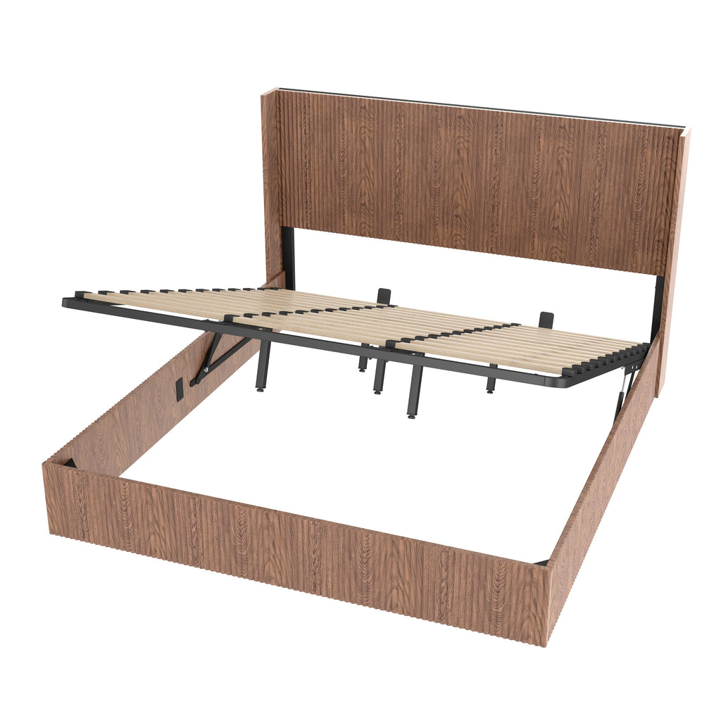 Walker Edison | Cadre de lit moderne rainuré et ondulé avec rangement intégré 