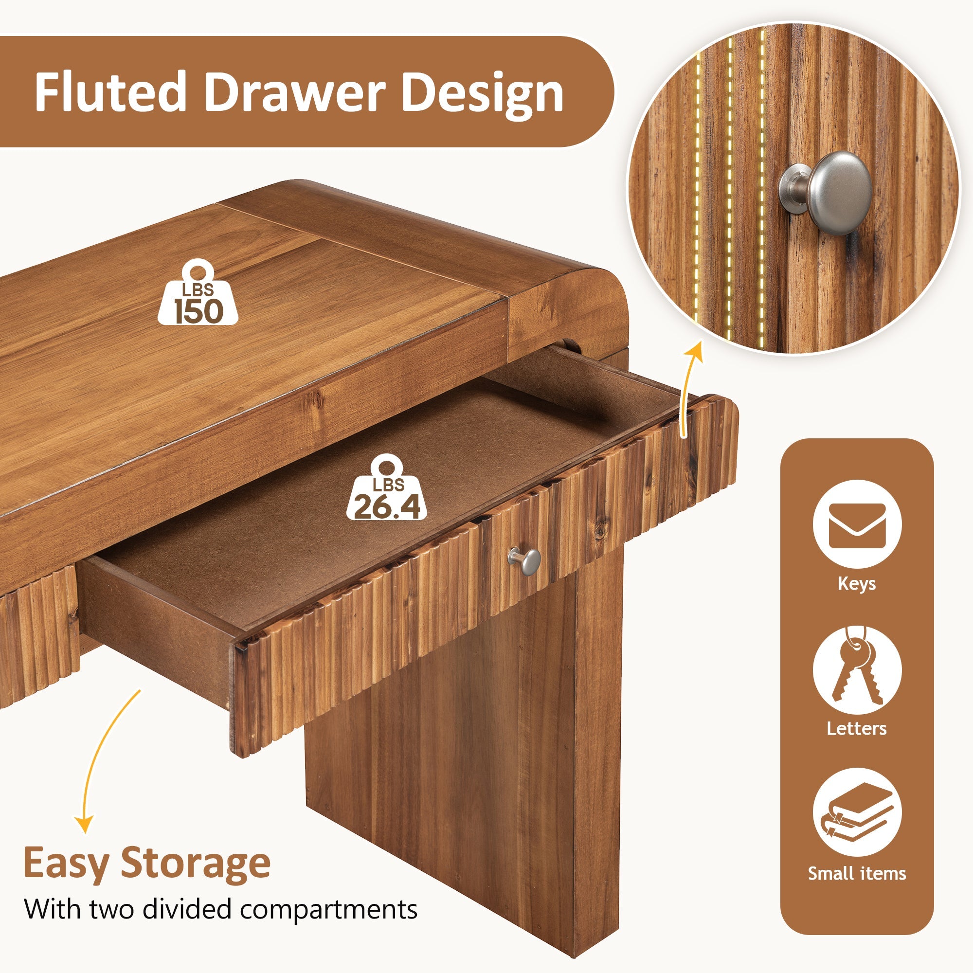 Walker Edison | Console/bureau d'entrée avec tiroirs, design incurvé cannelé