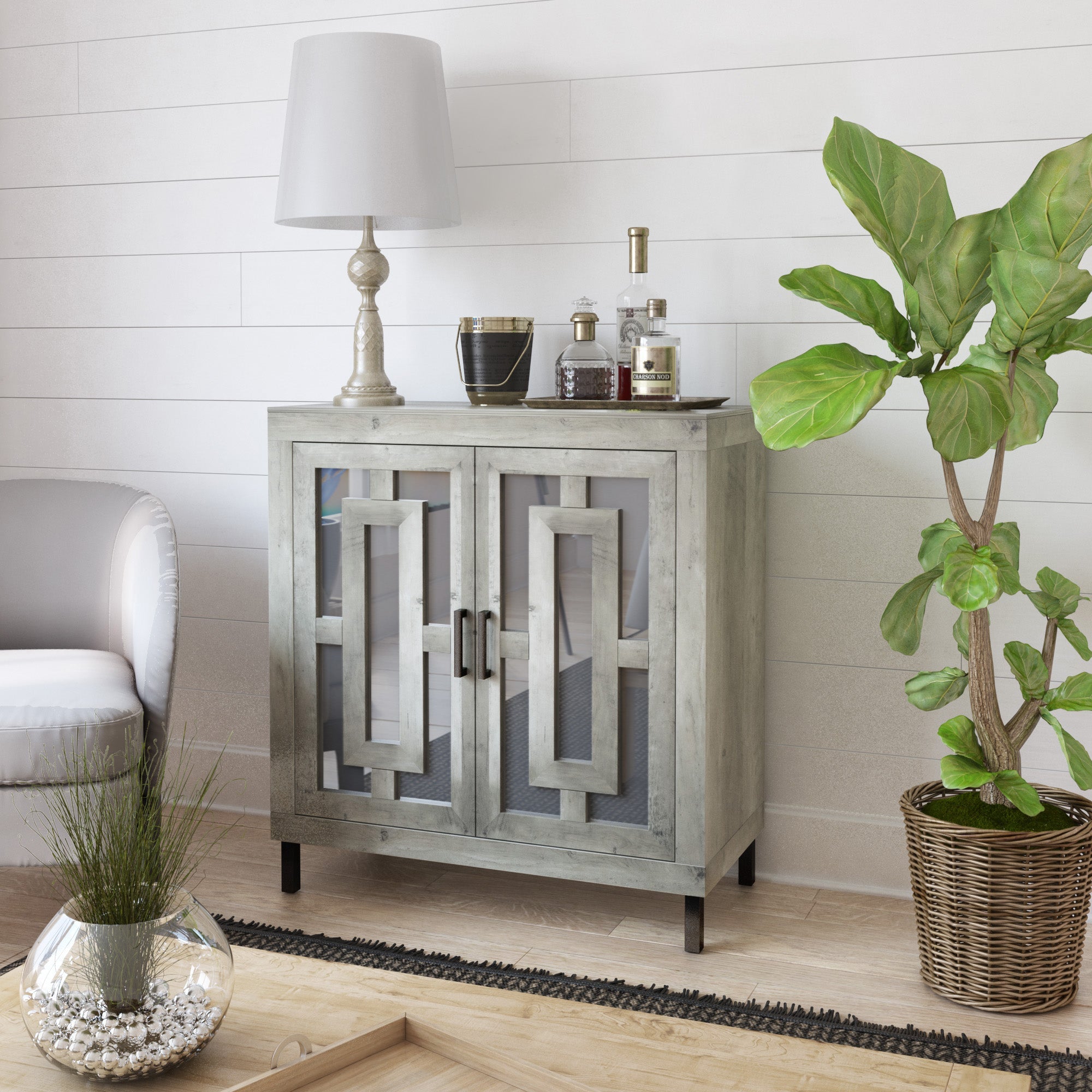 Meuble d'entrée à portes miroir finition antique