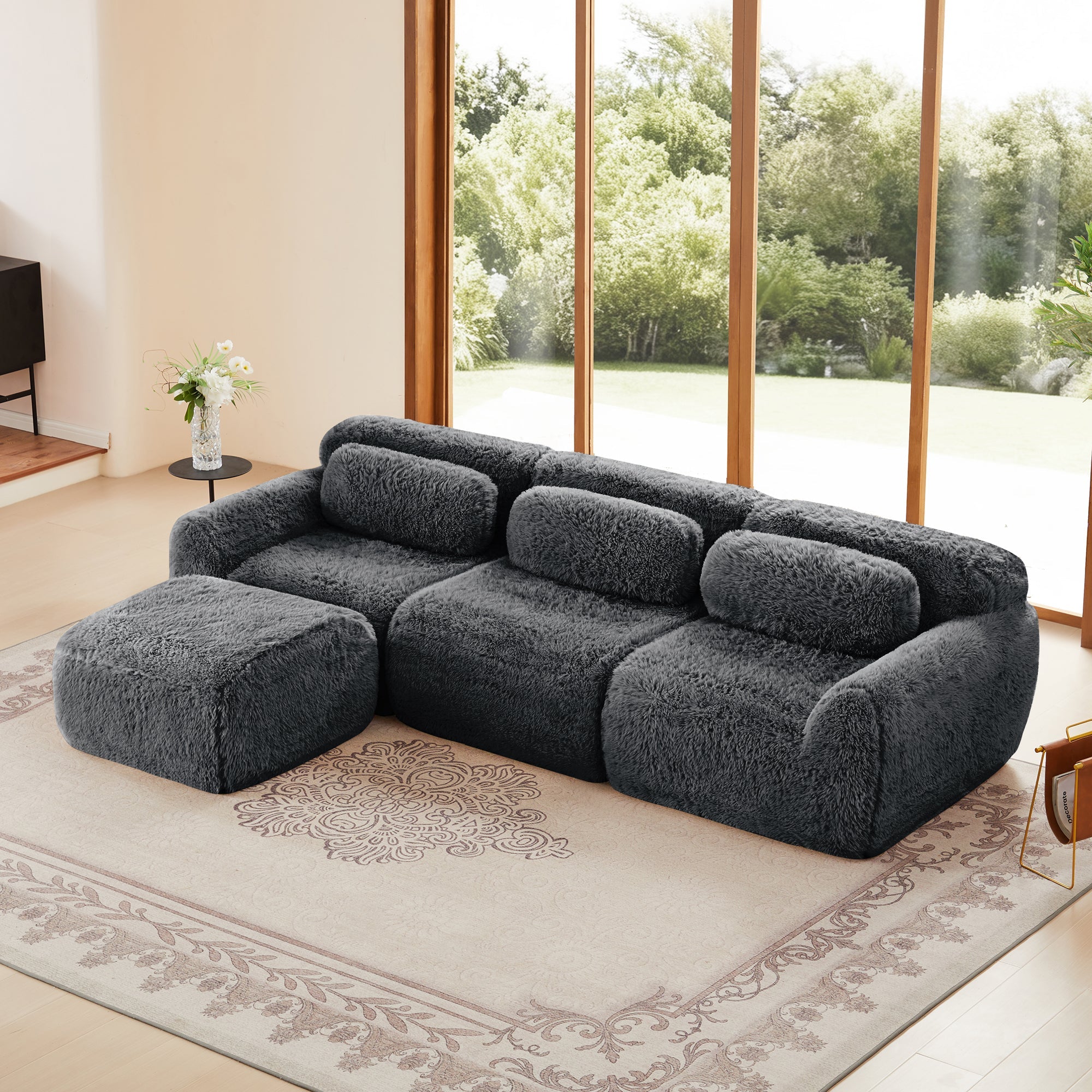 Canapé modulable sans ossature, doux et moelleux, avec pouf 