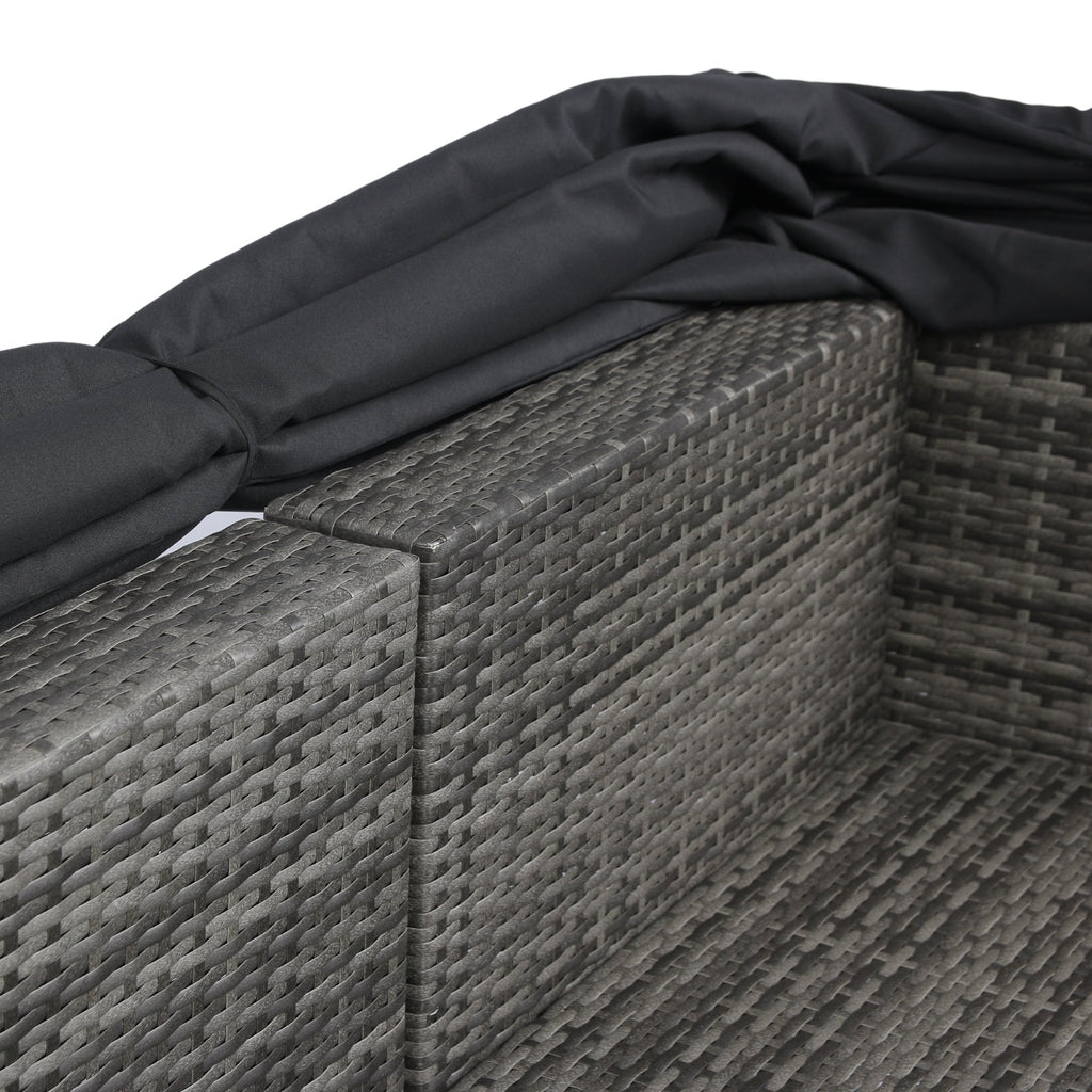 Ensemble de canapés d'angle 7 pièces en rotin tressé avec auvent pour terrasse extérieure Walker Edison 