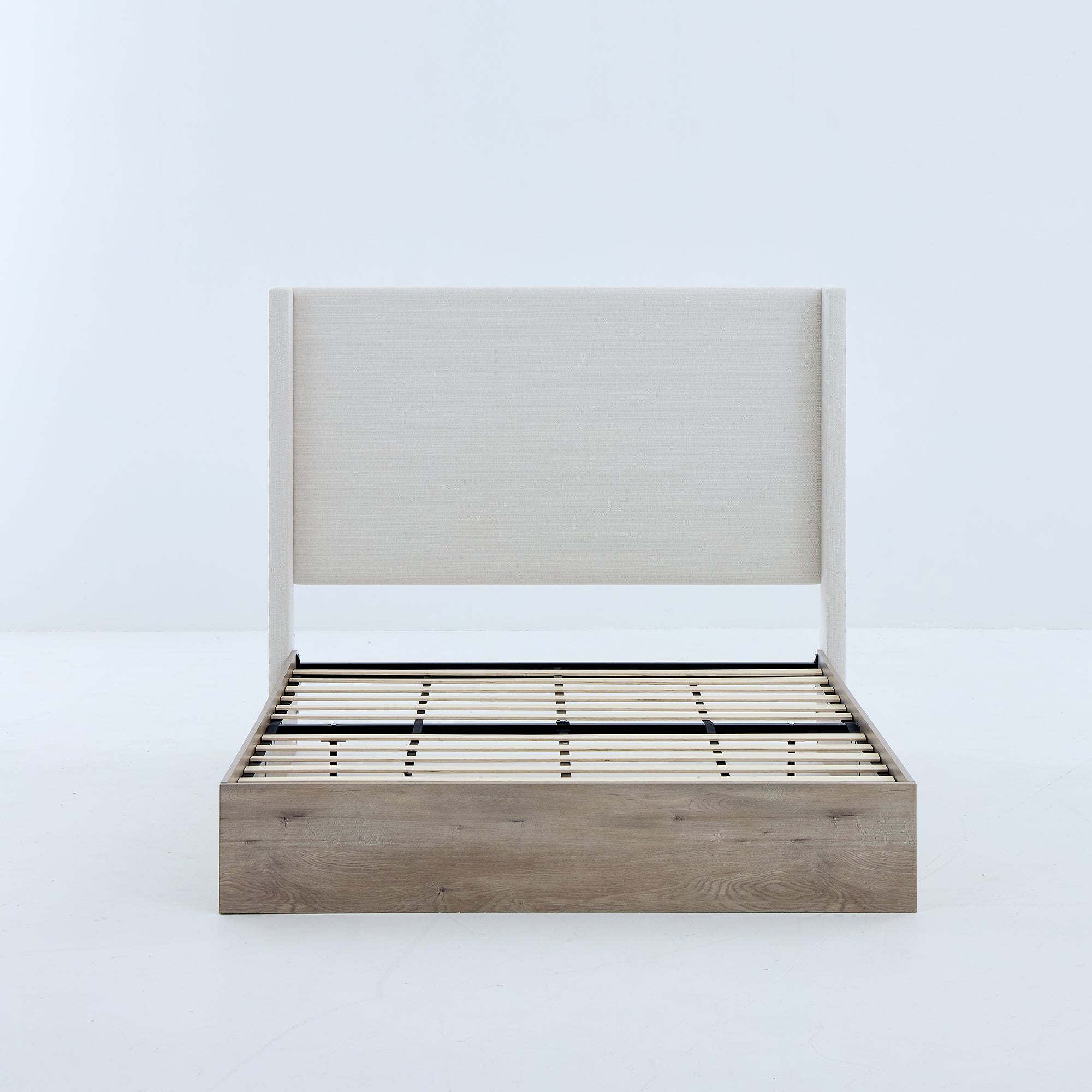 Walker Edison | Lit Shelton 54' Queen capitonné avec tête de lit à oreilles et sommier en bois