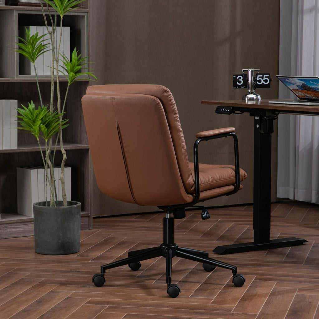 Walker Edison | Chaise de bureau pivotante ergonomique en similicuir marron 