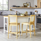 Tabouret de bar Catalina en bois massif avec dossier en rotin, lot de 2