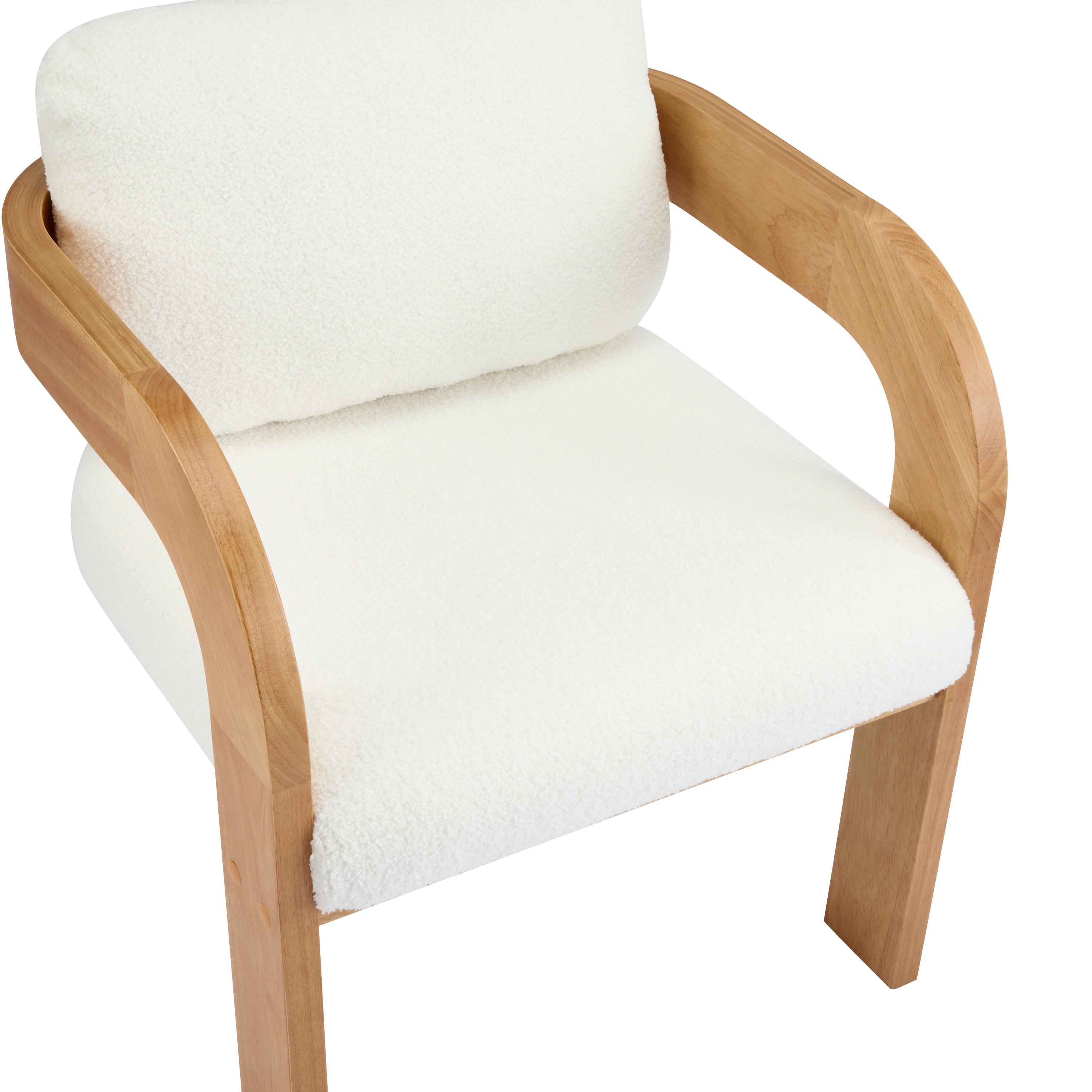 Lot de 2 chaises de salle à manger blanches bouclées avec dossier coussin et structure en bois massif