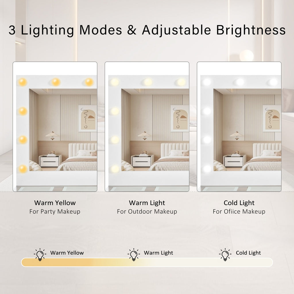 Walker Edison | Coiffeuse avec grand miroir et ampoules de style hollywoodien