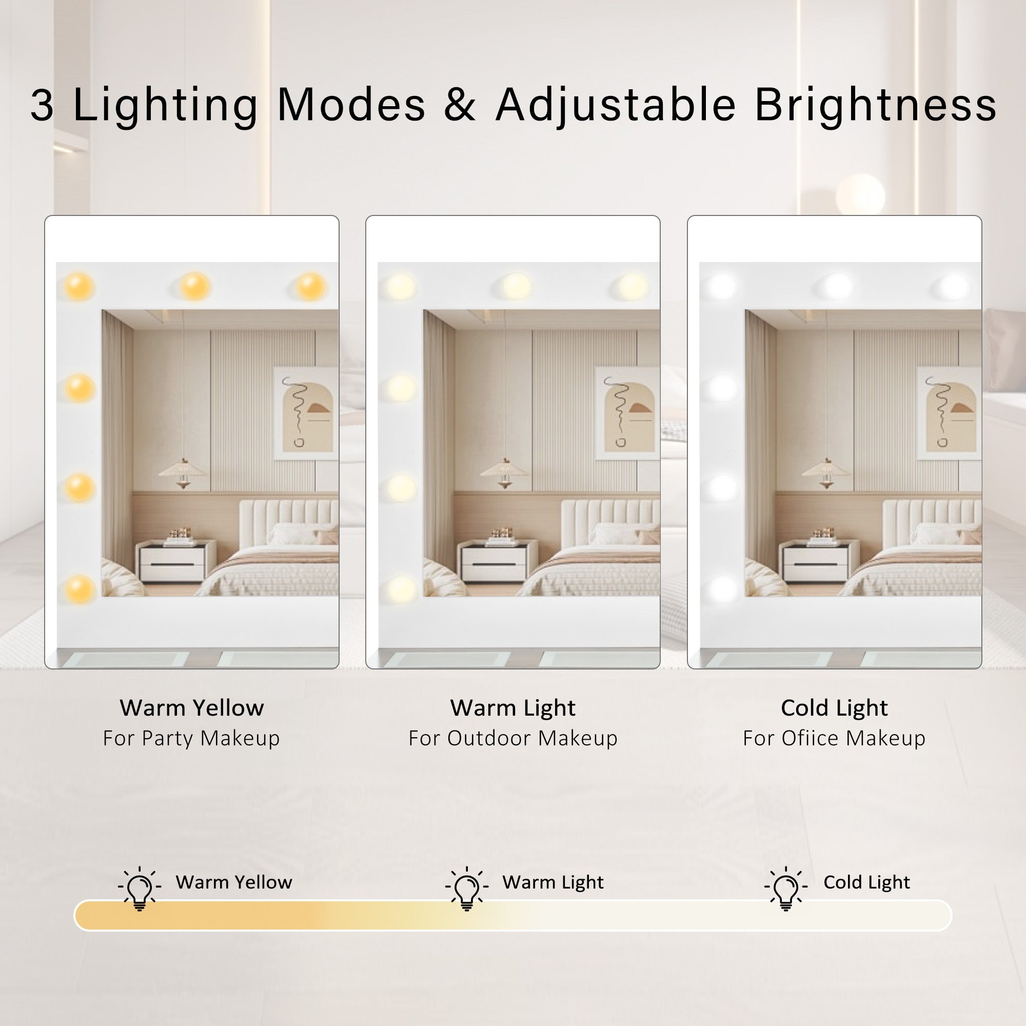 Walker Edison | Coiffeuse avec grand miroir et ampoules de style hollywoodien