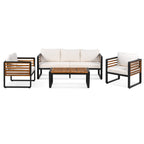 Ensemble de canapés d'extérieur 4 pièces avec structure en métal et bois